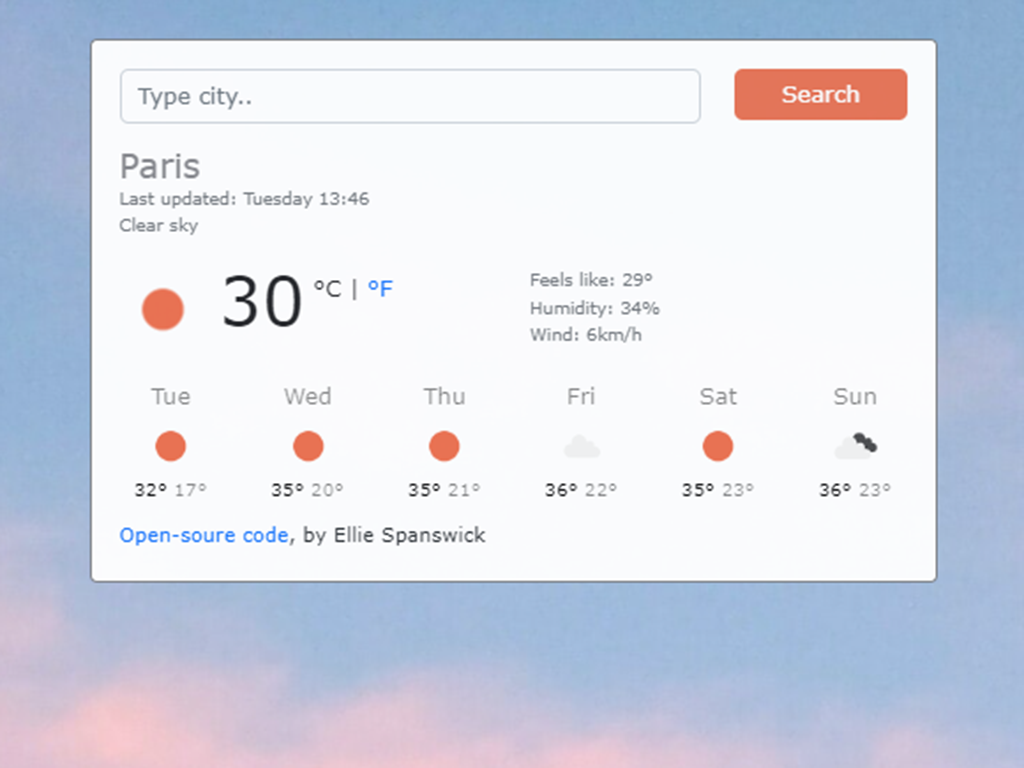 screenshot of weather app